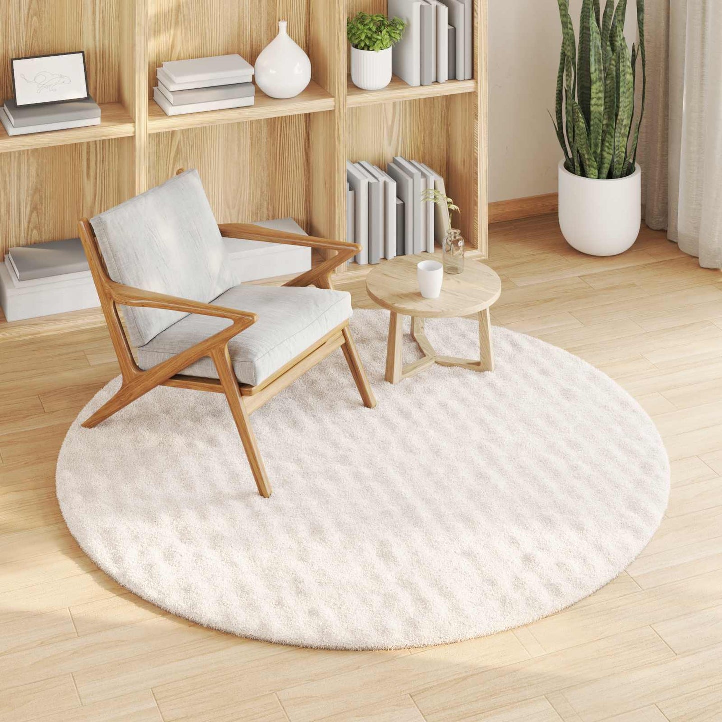 VidaXL tapis rond huarte crème ø 160 cm polyester