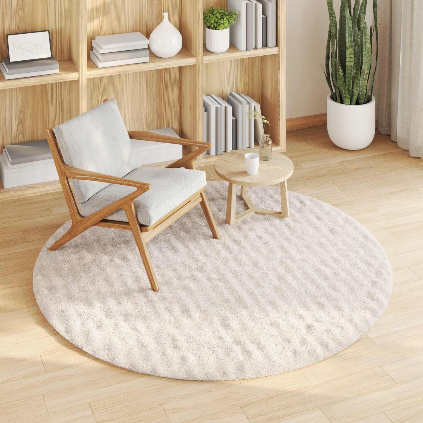 VidaXL tapis rond huarte beige ø 200 cm polyester