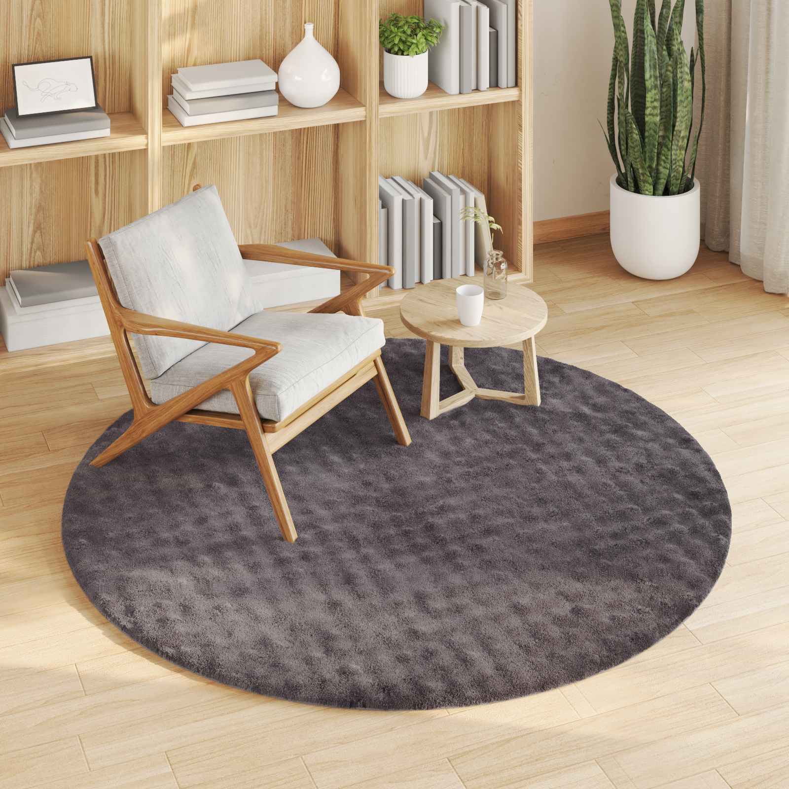 Vidaxl tapis rond huarte anthracite ø 120 cm polyester