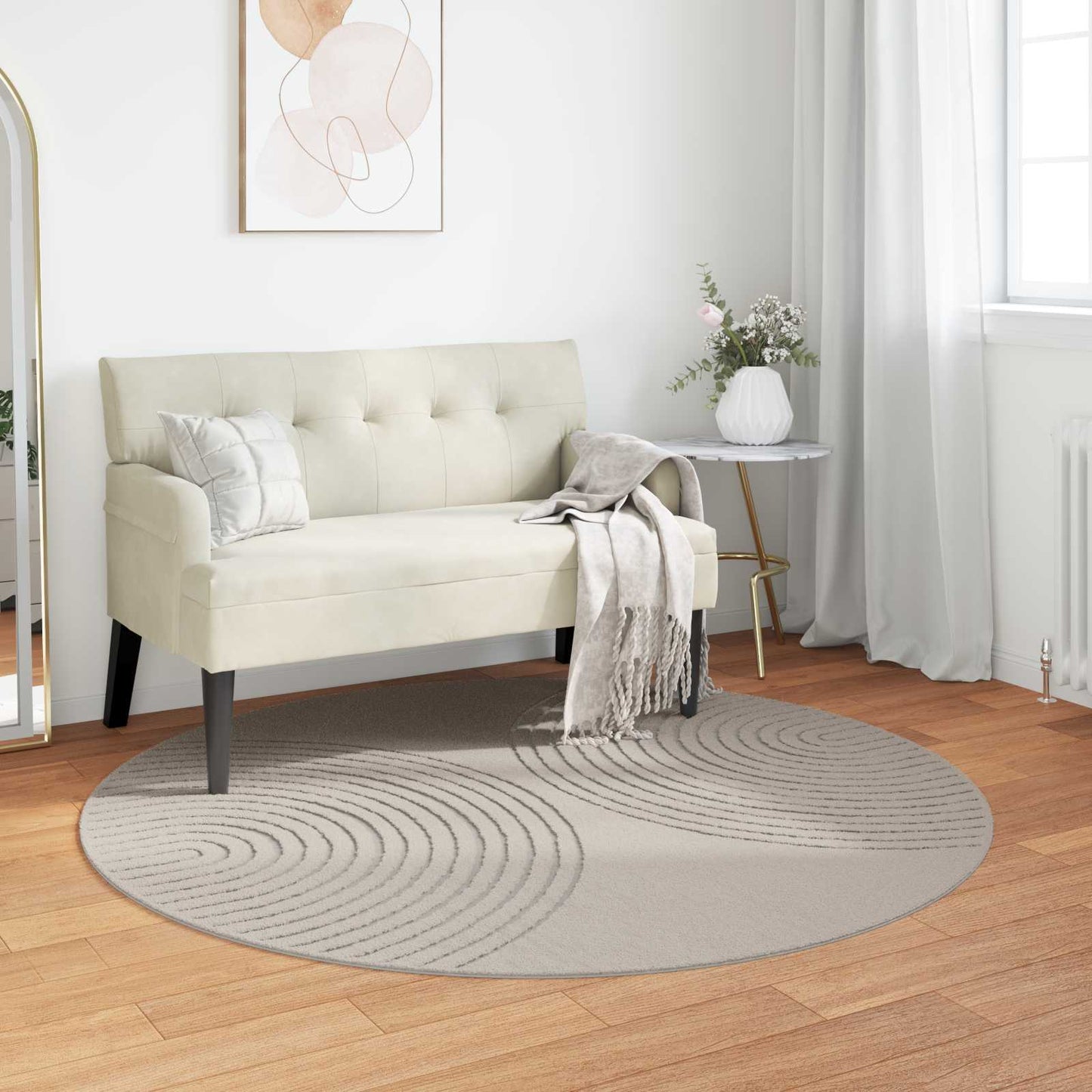 VidaXL tapis rond huarte crème ø 160 cm polyester