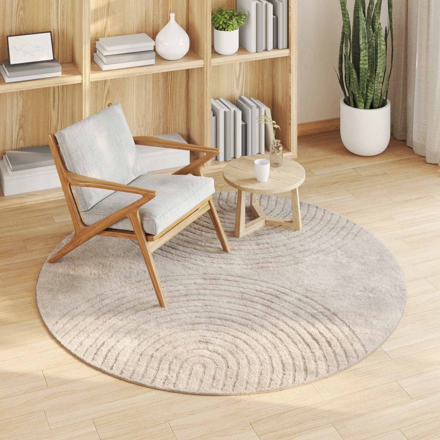 VidaXL tapis rond huarte beige ø 120 cm polyester