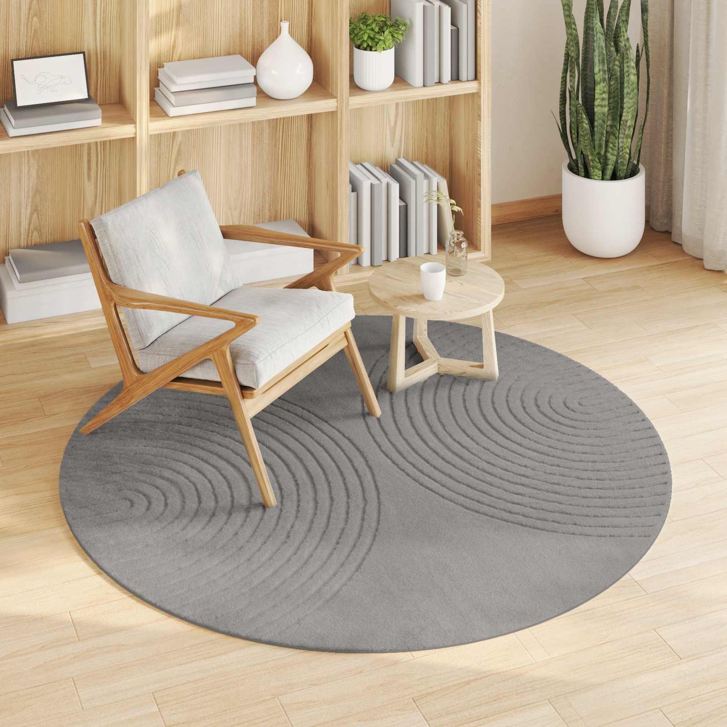 VidaXL tapis rond huarte gris ø 200 cm polyester