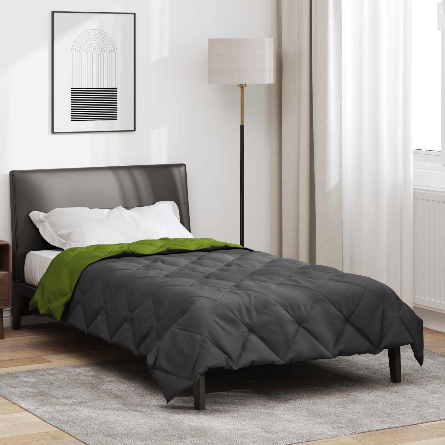 Vidaxx couette toute l'année vert et anthracite 200 x 135 cm microfibre
