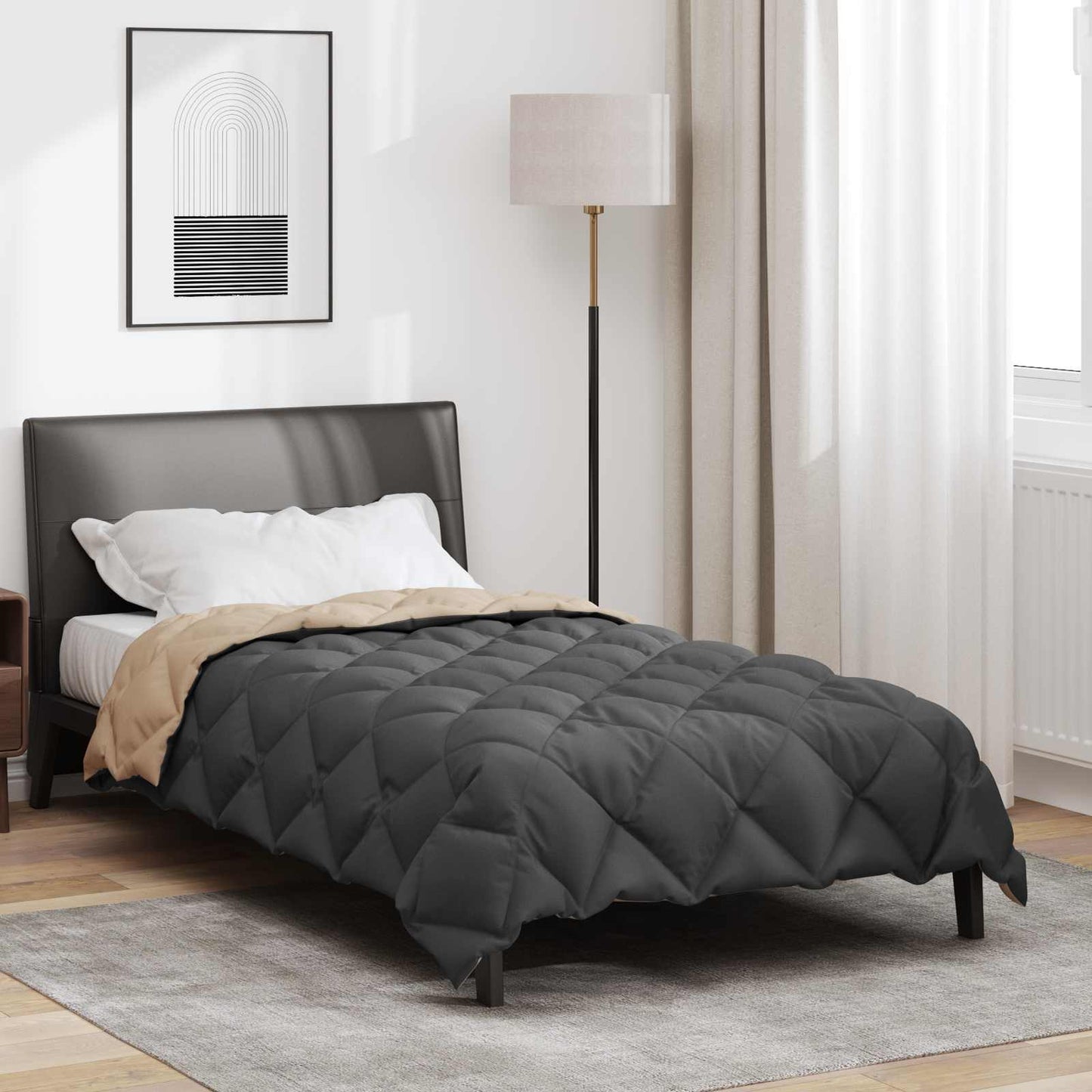 Vidaxl couette hiver anthracite et taupe 220 x 135 cm microfibre