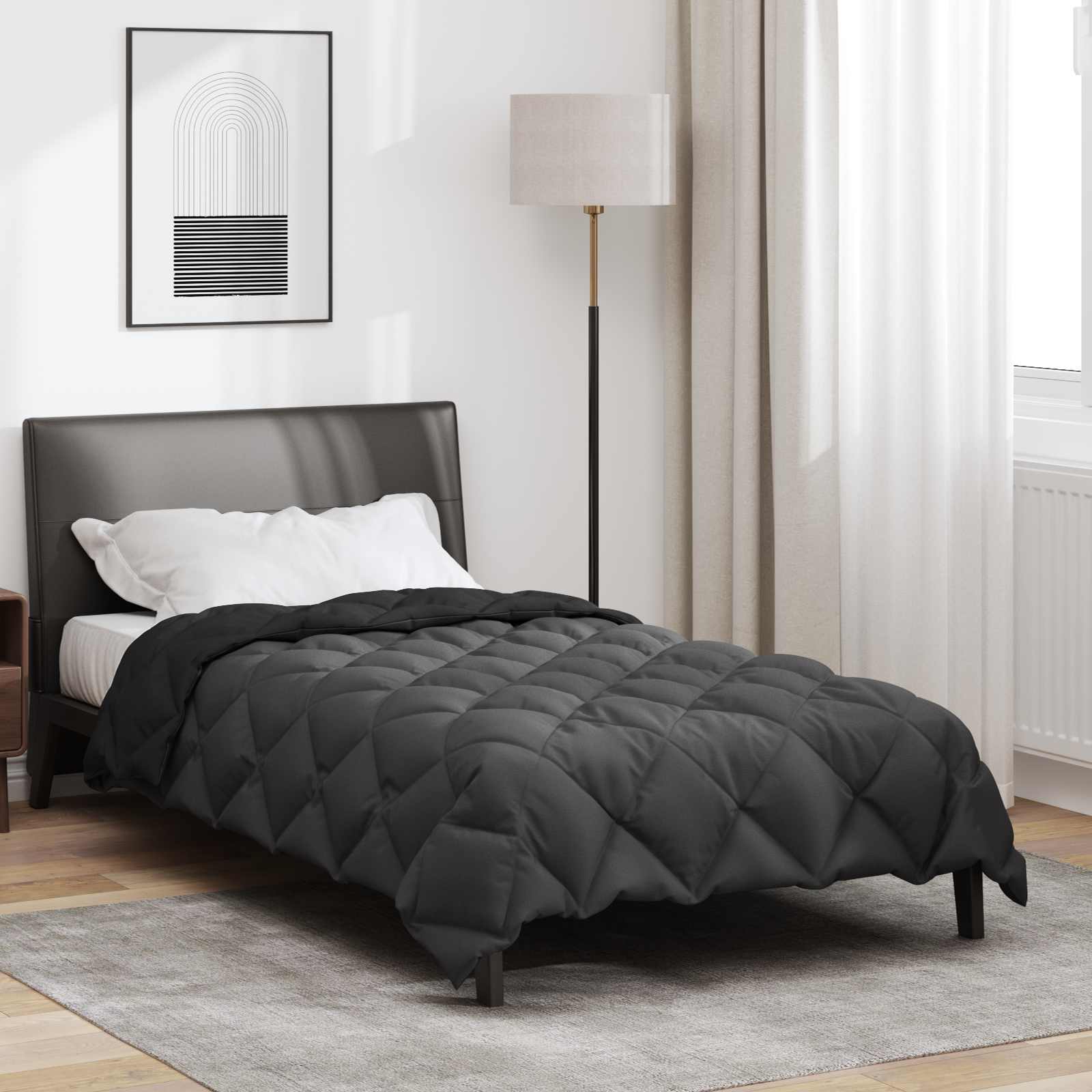 Vidaxl couette hiver noir et anthracite 200 x 140 cm microfibre