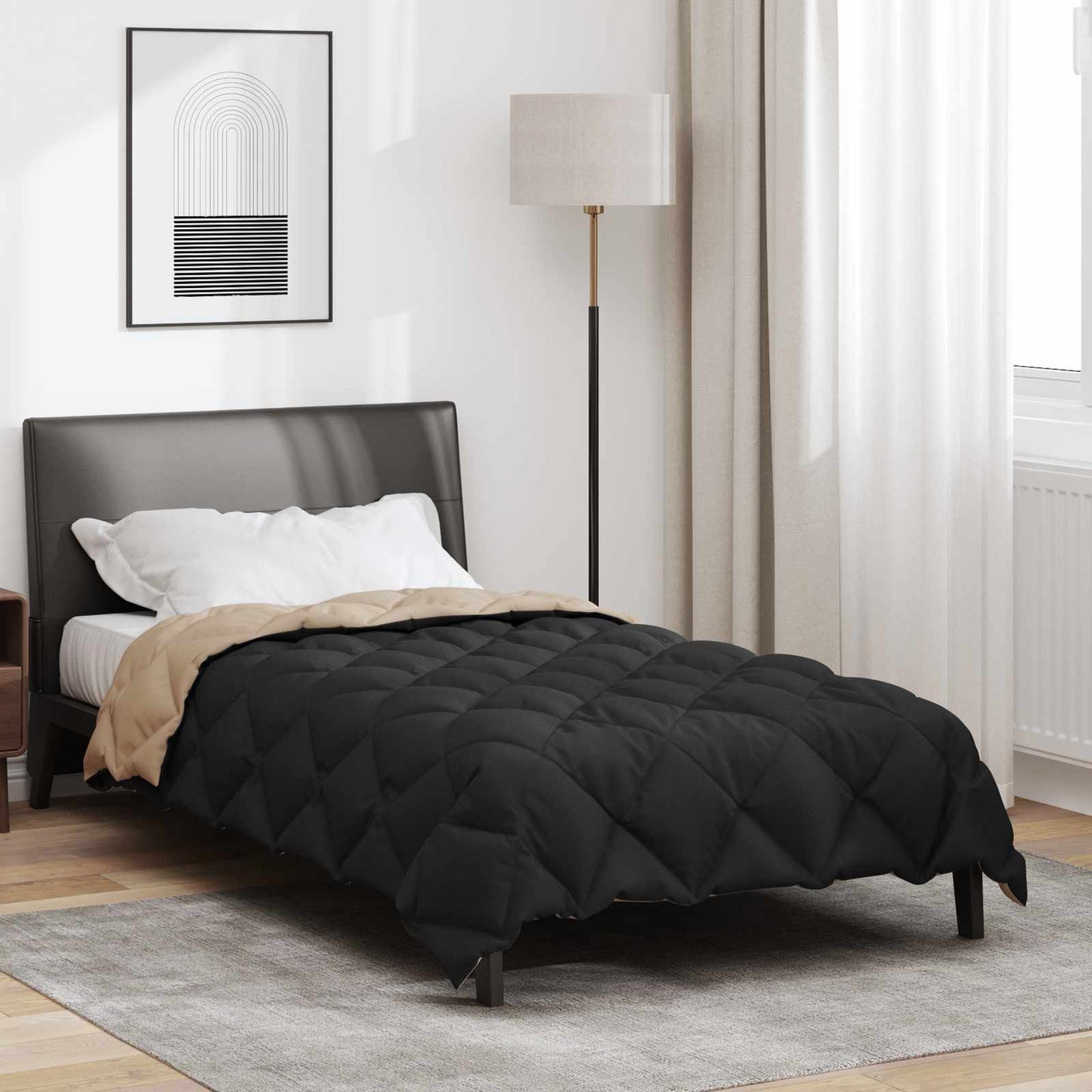 Vidaxl couette hiver noir et taupe 200 x 155 cm microfibre