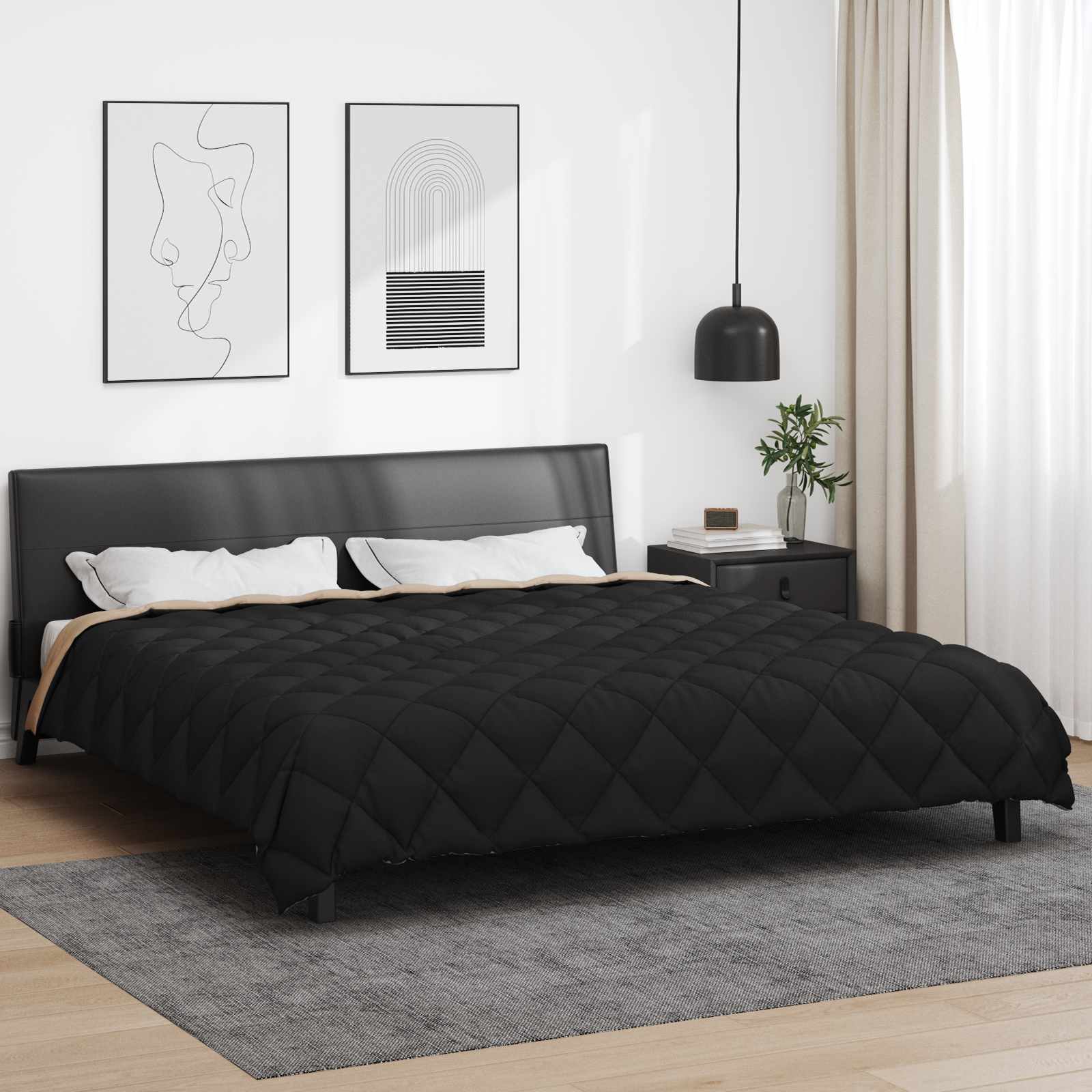 Vidaxl couette hiver noir et taupe 220 x 240 cm microfibre
