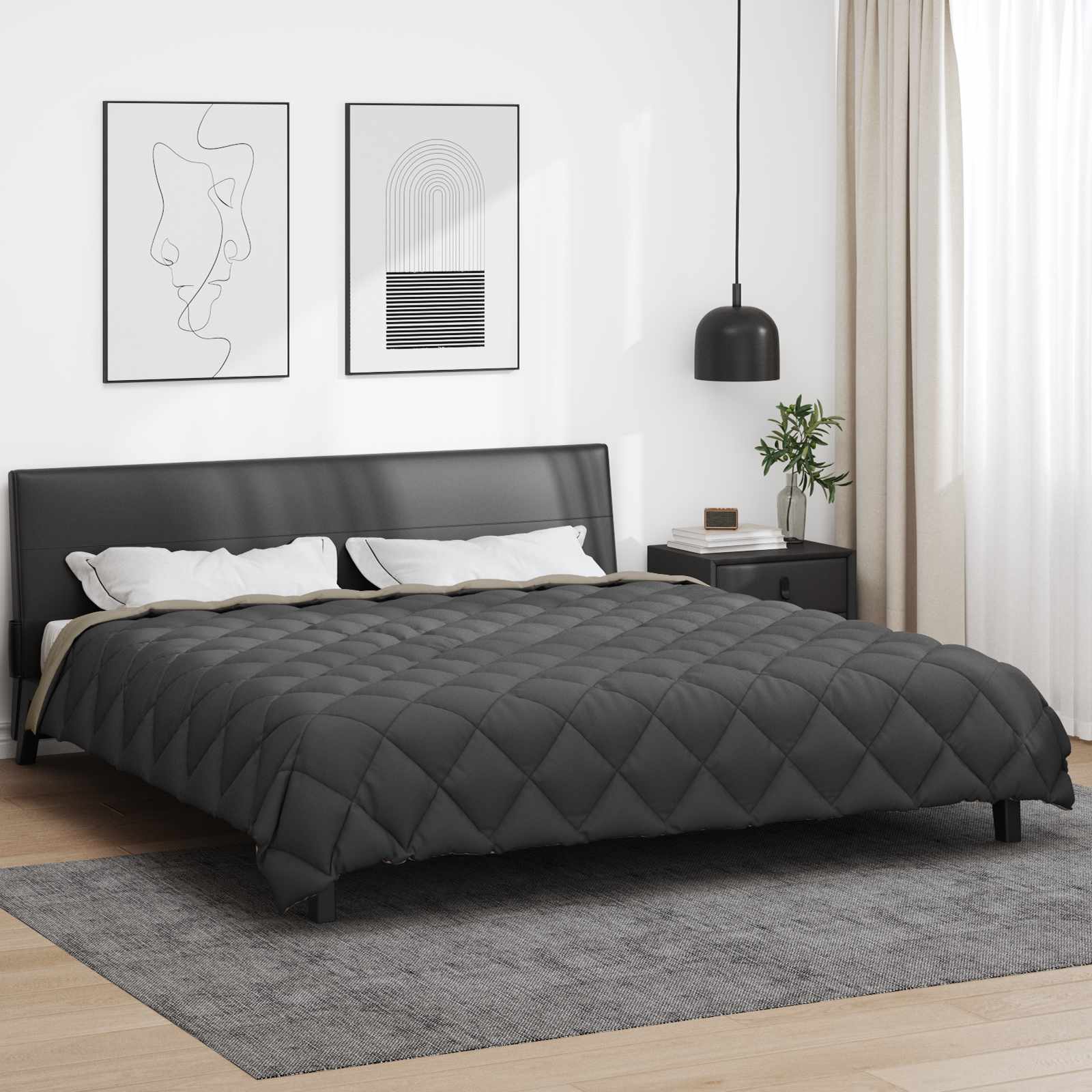 Vidaxl couette hiver gris clair et anthracite 240 x 260 cm microfibre