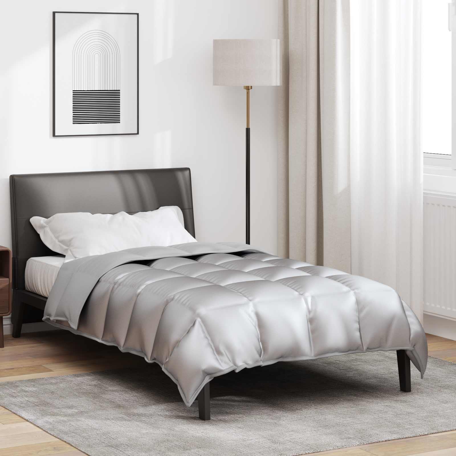 Vidaxl couette d'hiver argent 200 x 135 cm satin et microfibre