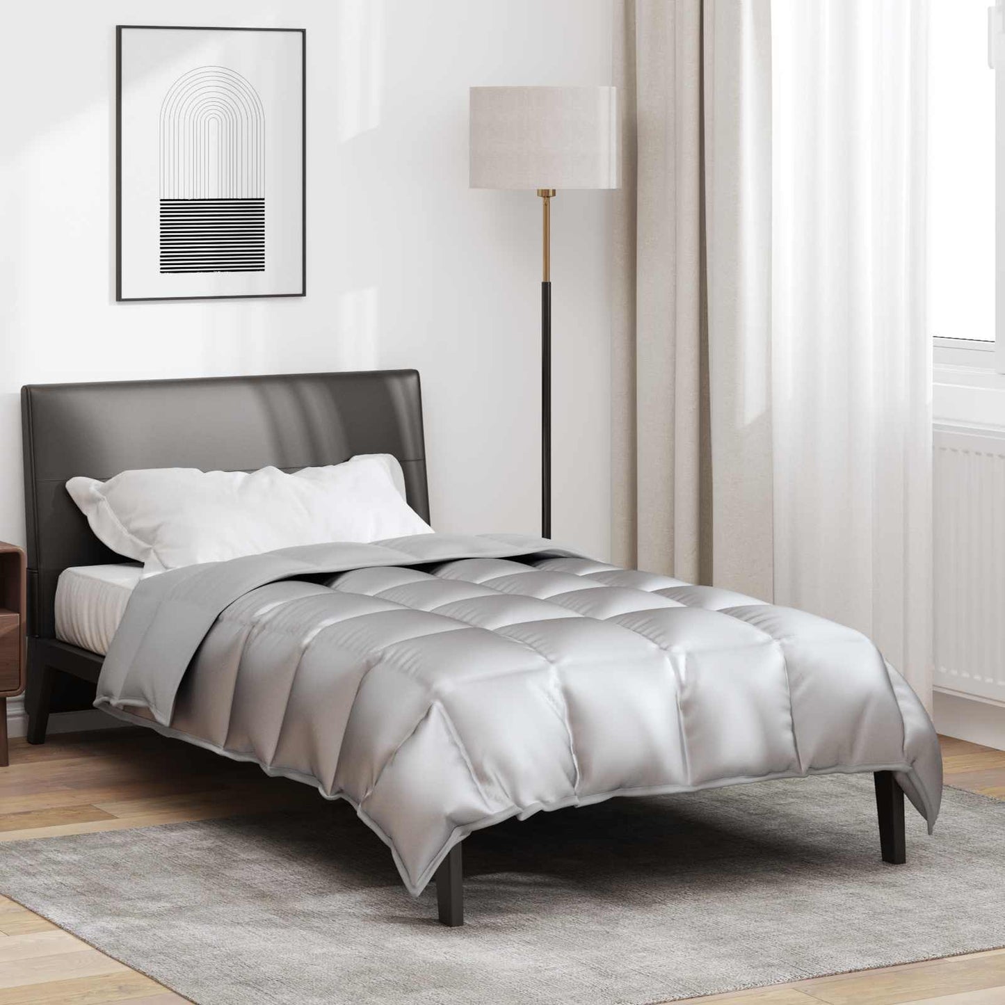 Vidaxl couette d'hiver argent 200 x 155 cm satin et microfibre