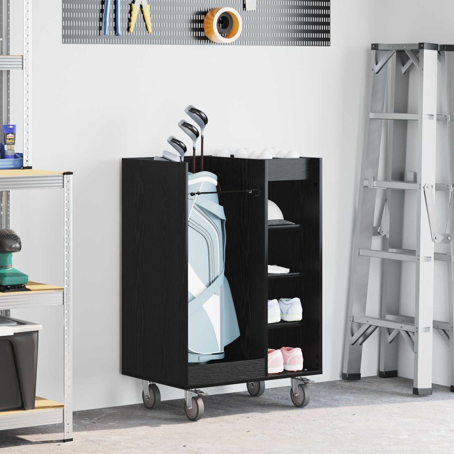 Vidaxx meuble de golf à roulettes chêne noir uni 65 x 45 x 98 cm