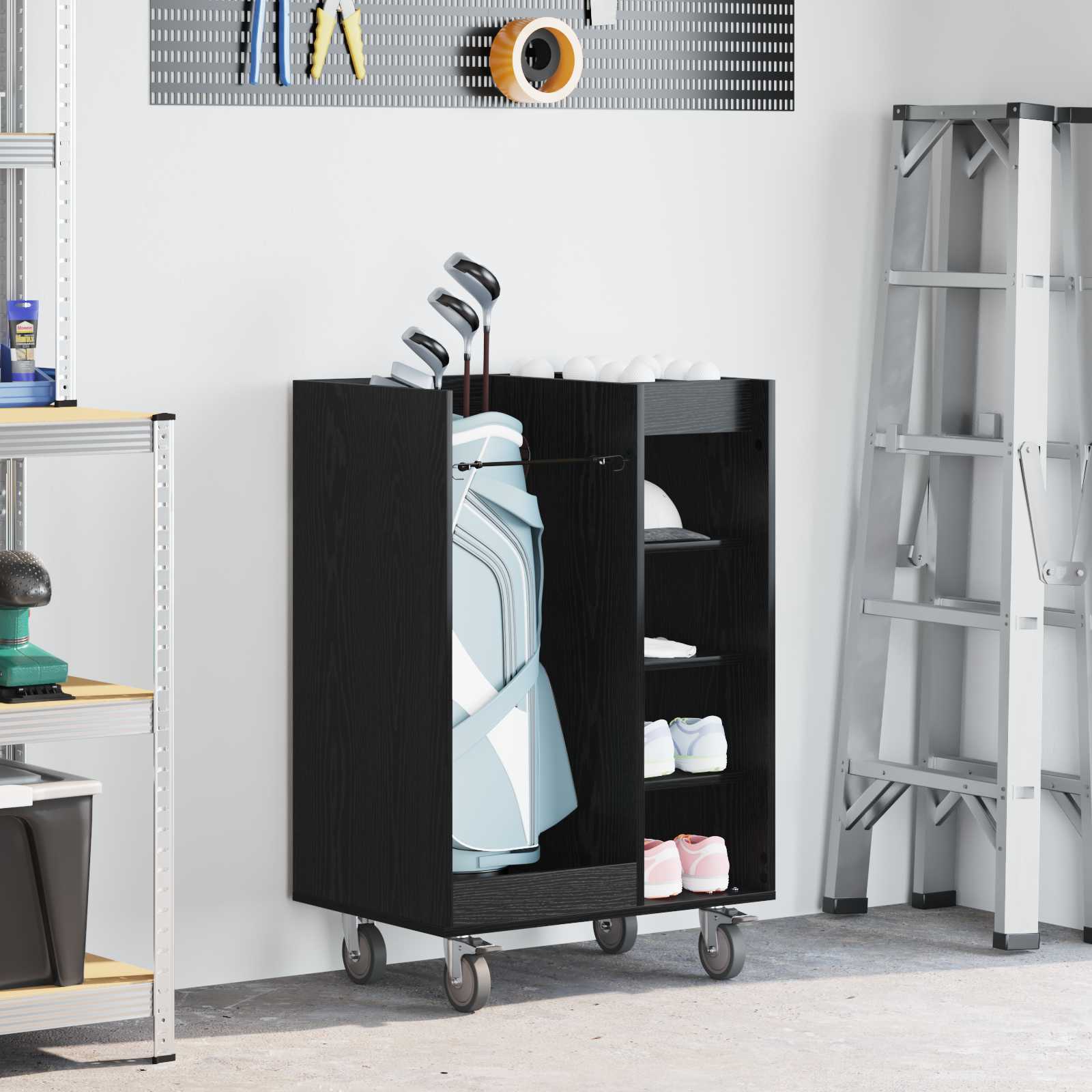 Vidaxx meuble de golf à roulettes chêne noir uni 65 x 45 x 98 cm