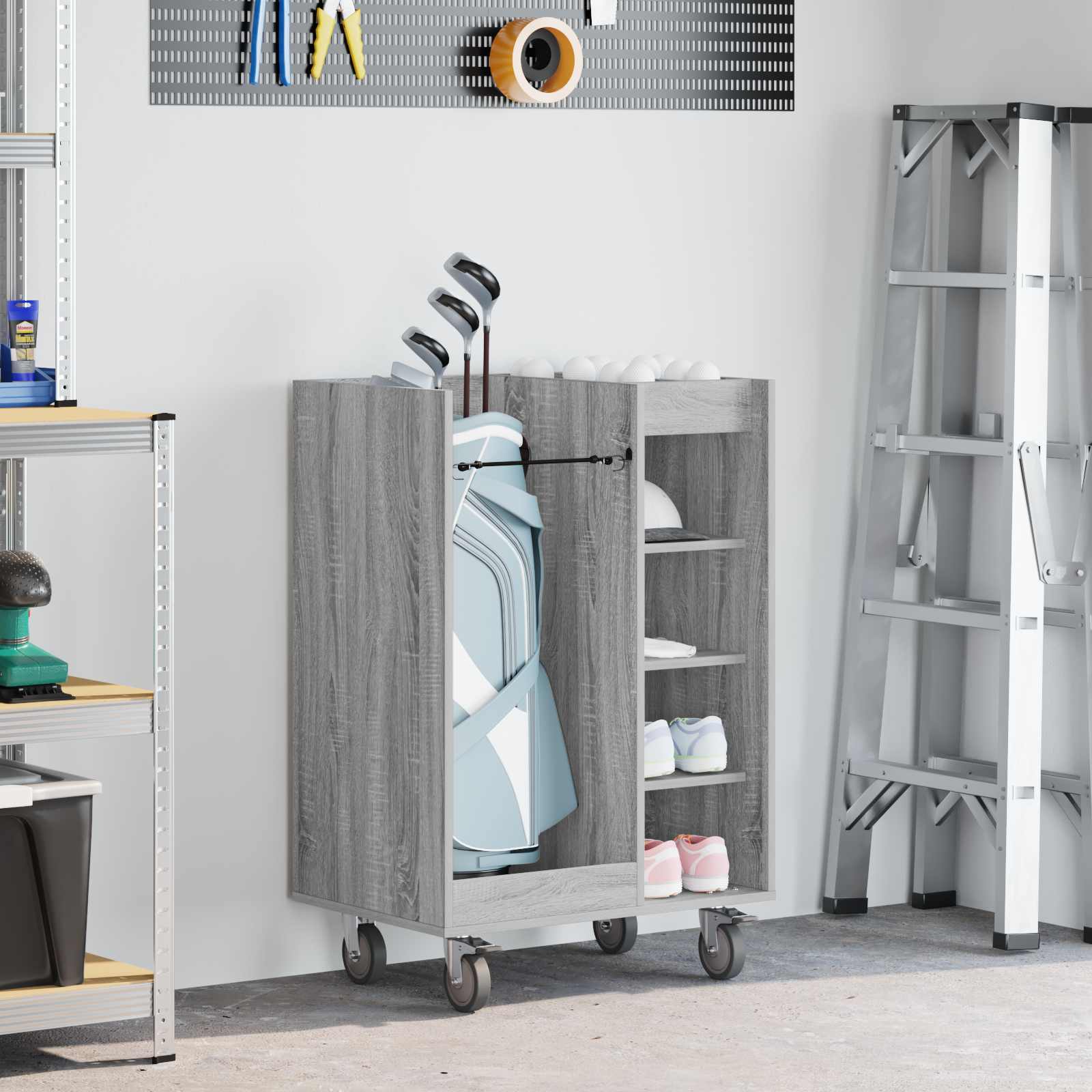 Vidaxl meuble de golf avec roulette gris uni sonoma 65 x 45 x 98 cm