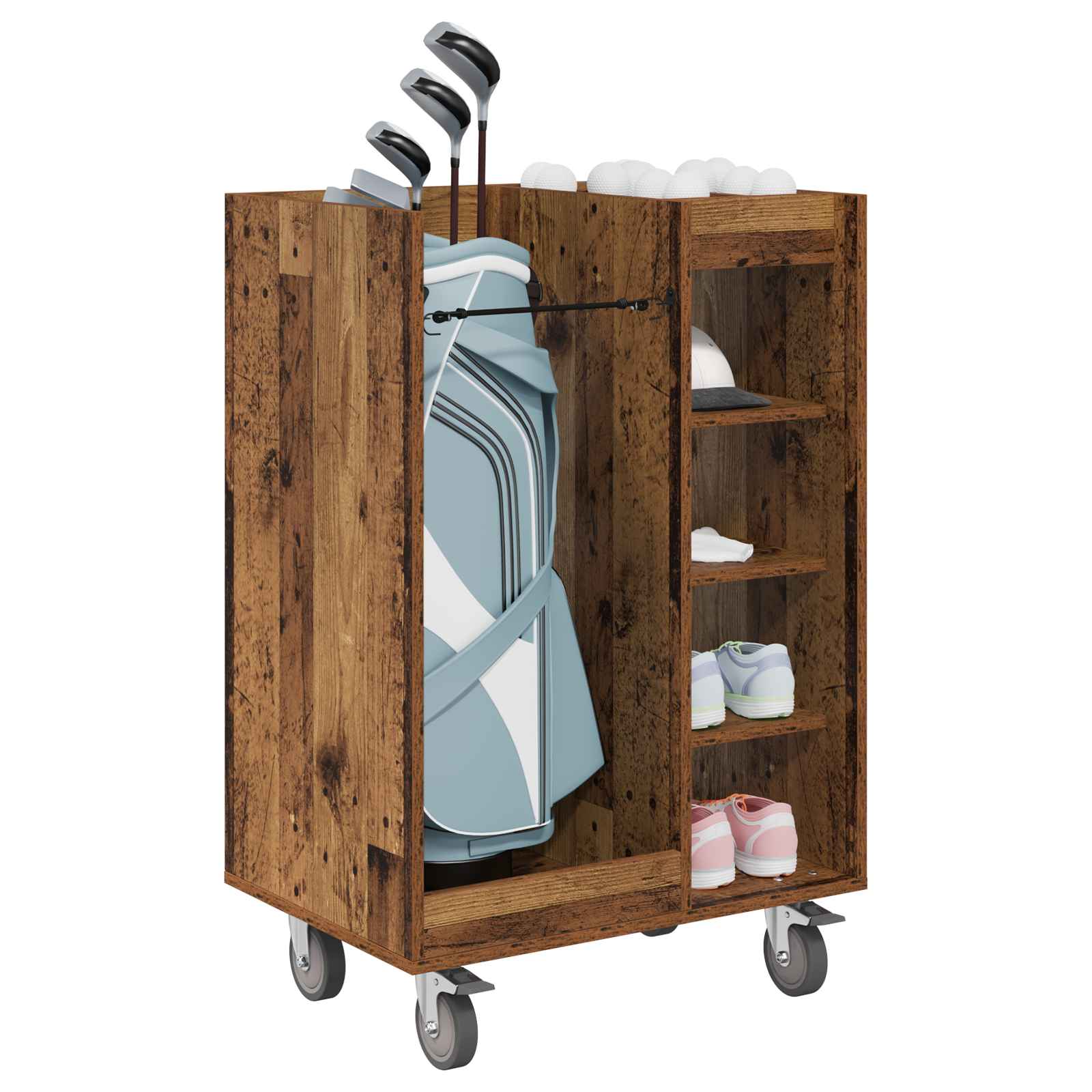Vidaxx meuble de golf à roulettes, vieux bois uni, 65 x 45 x 98 cm