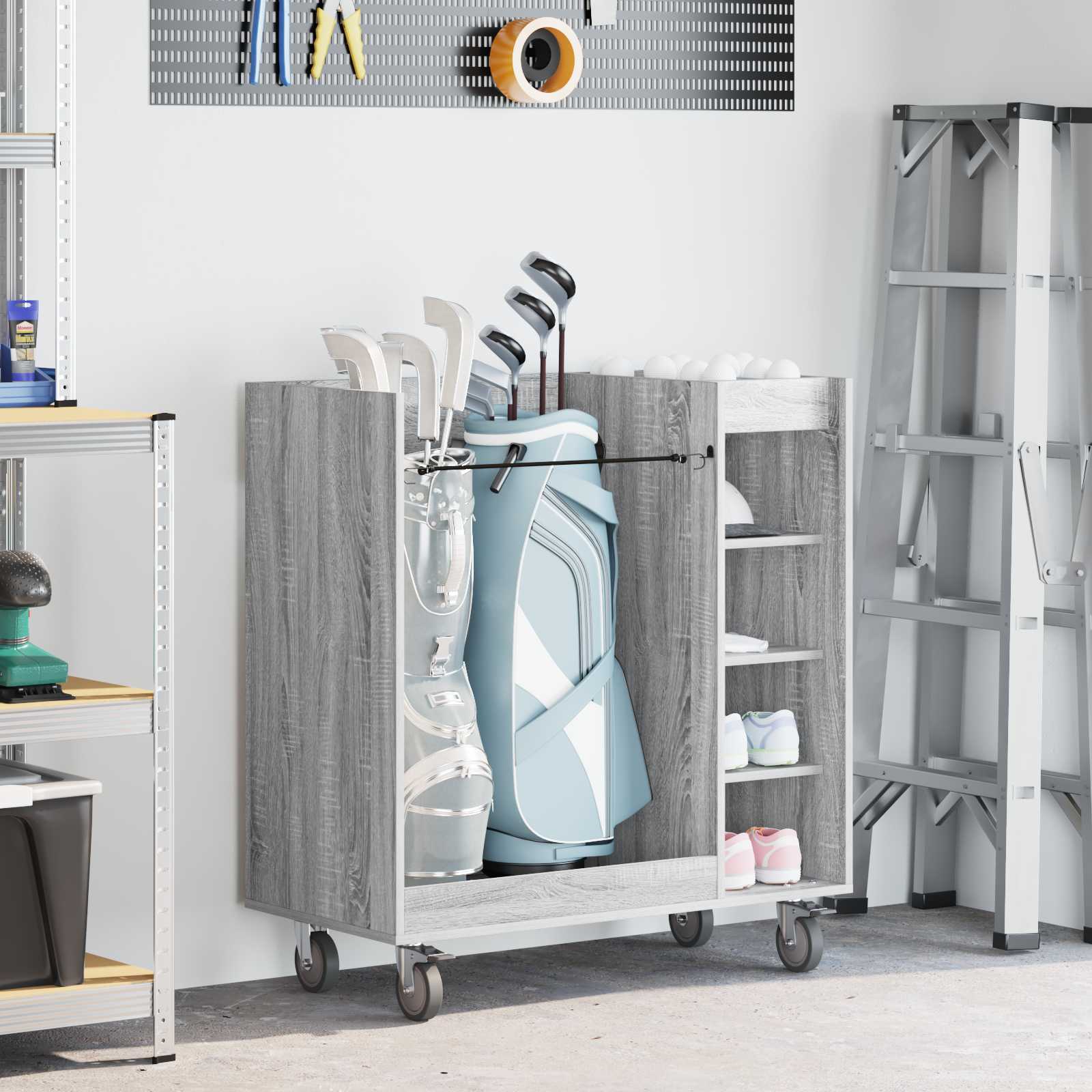 Vidaxl meuble de golf avec roulette gris uni sonoma 90 x 45 x 98 cm