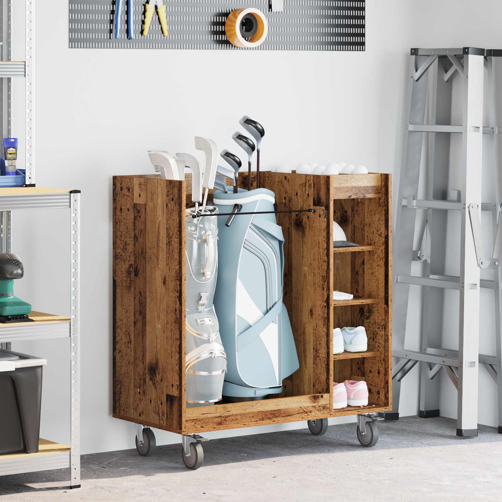 Vidaxx meuble de golf à roulettes, vieux bois uni, 90 x 45 x 98 cm