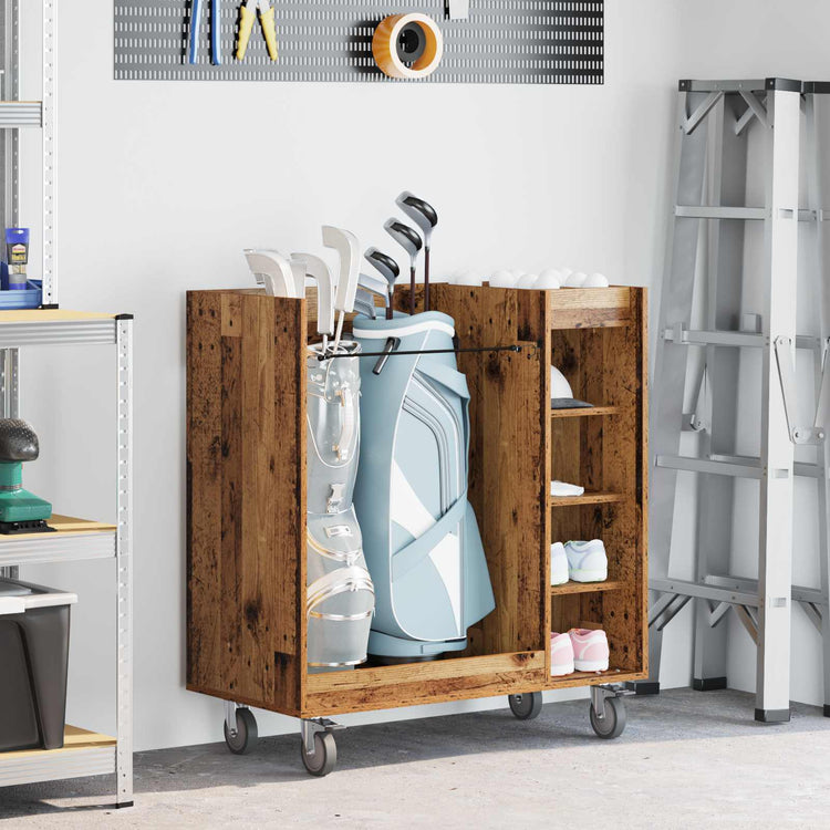 Vidaxx meuble de golf à roulettes, vieux bois uni, 90 x 45 x 98 cm