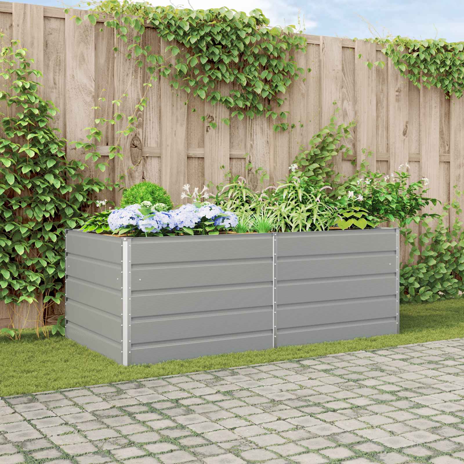 Vidaxl jardinière gris clair 195 x 100 x 45 cm acier galvanisé