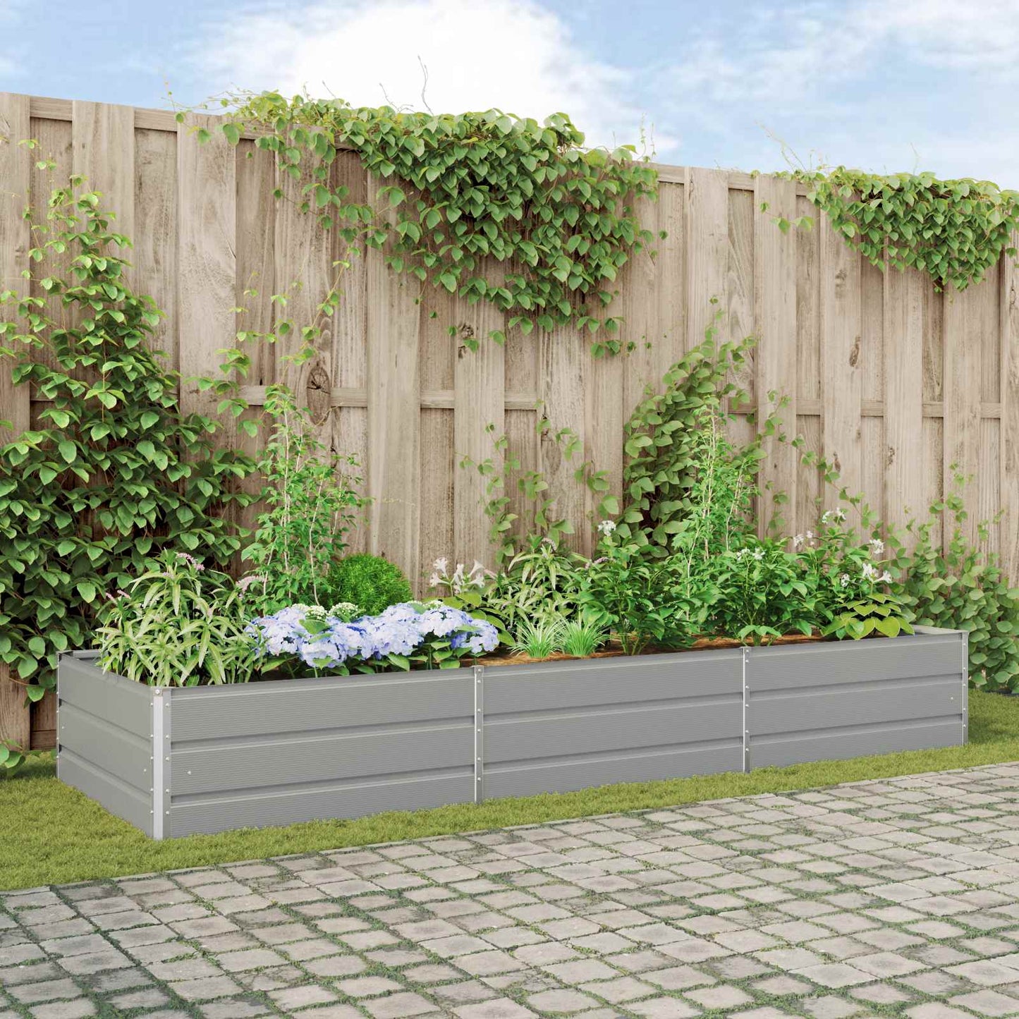 Vidaxl jardinière gris clair 195 x 100 x 45 cm acier galvanisé