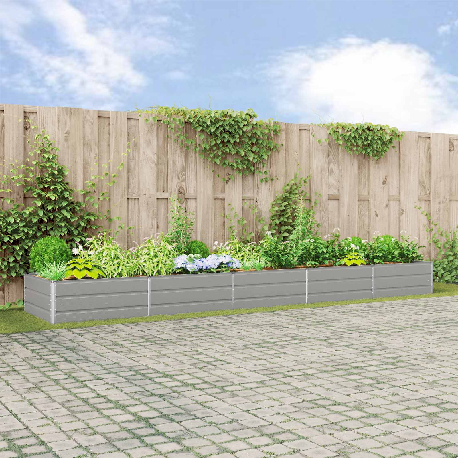 Vidaxl jardinière gris clair 195 x 100 x 45 cm acier galvanisé