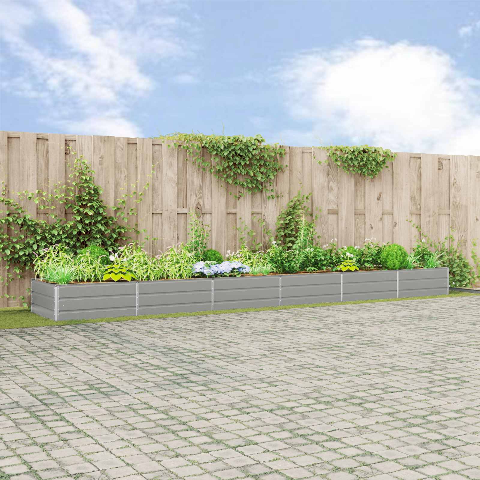 Vidaxl jardinière gris clair 195 x 100 x 45 cm acier galvanisé