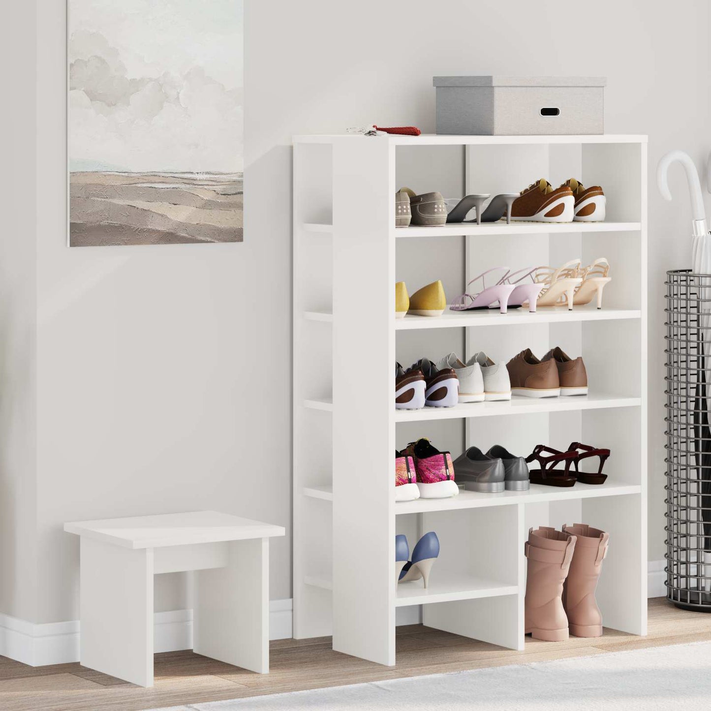 VidaXL armoire à chaussures avec étagère avec rangement 2 pcs bois d'ingénierie blanc