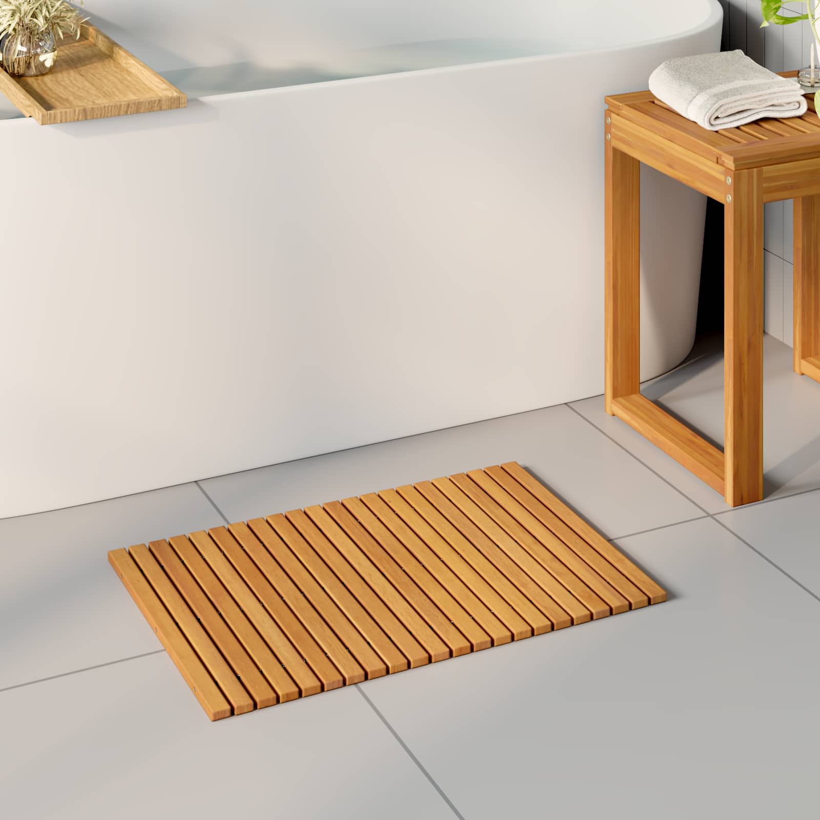 Vidaxx tapis de bain marron 60 x 40 cm bois d'acacia massif