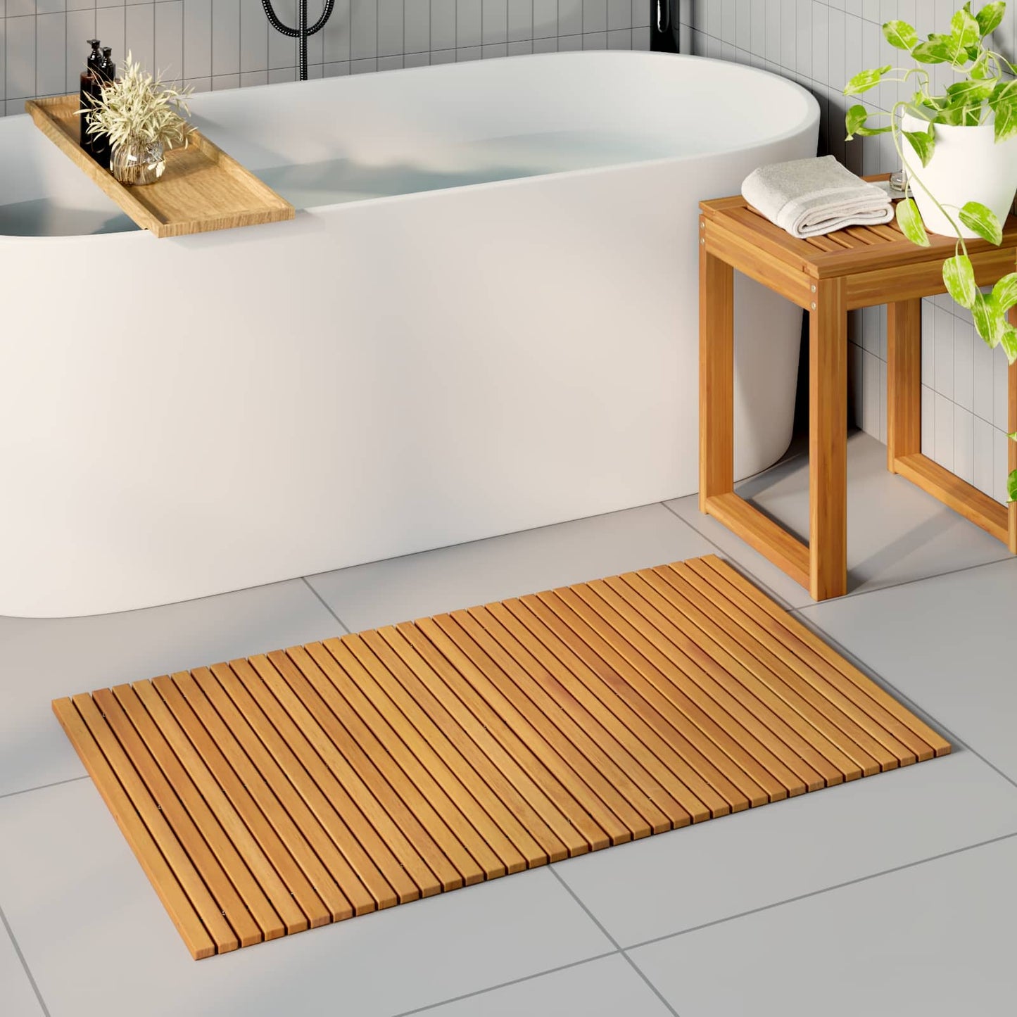Vidaxx tapis de bain marron 100 x 60 cm bois d'acacia massif