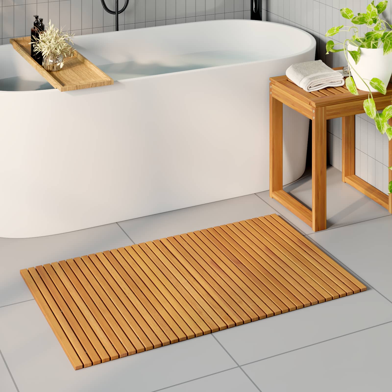 Vidaxx tapis de bain marron 100 x 60 cm bois d'acacia massif