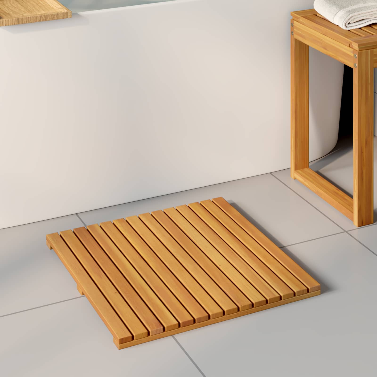 VidaXL tapis de bain uni marron 50 x 50 cm bois