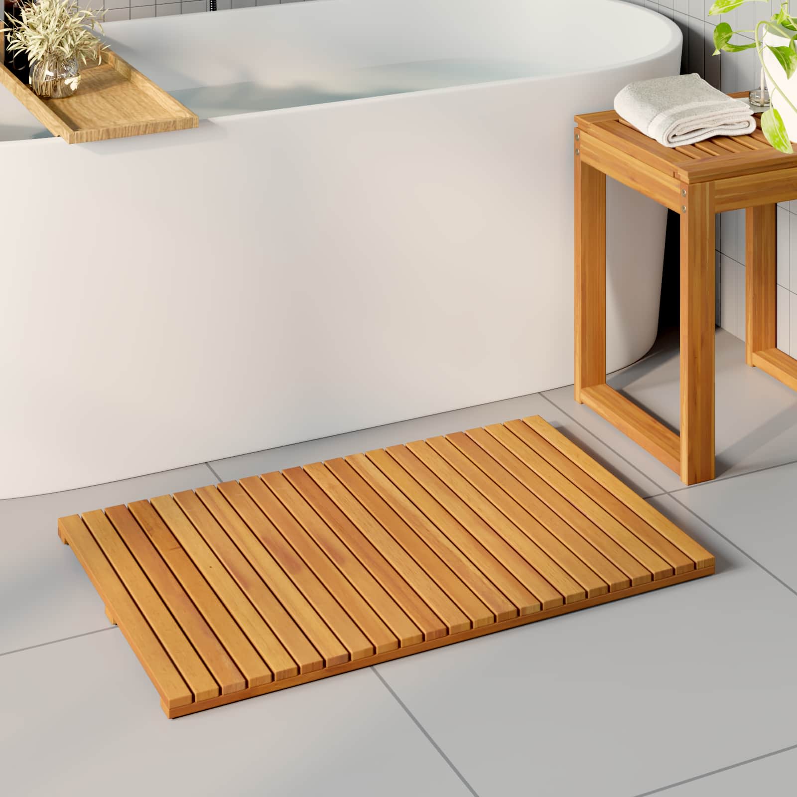 VidaXL tapis de bain uni marron 80 x 50 cm bois