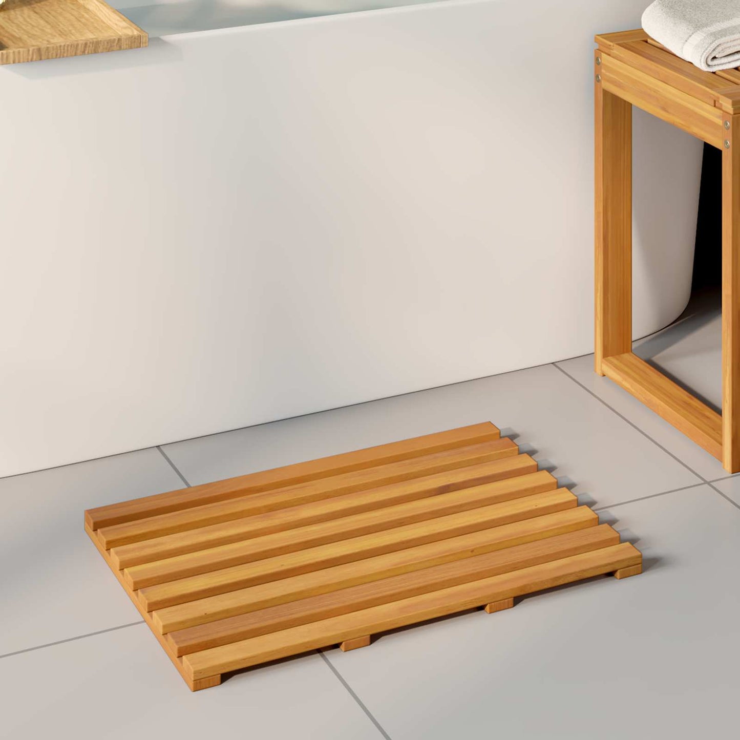 VidaXL tapis de bain uni marron 100 x 53 cm bois