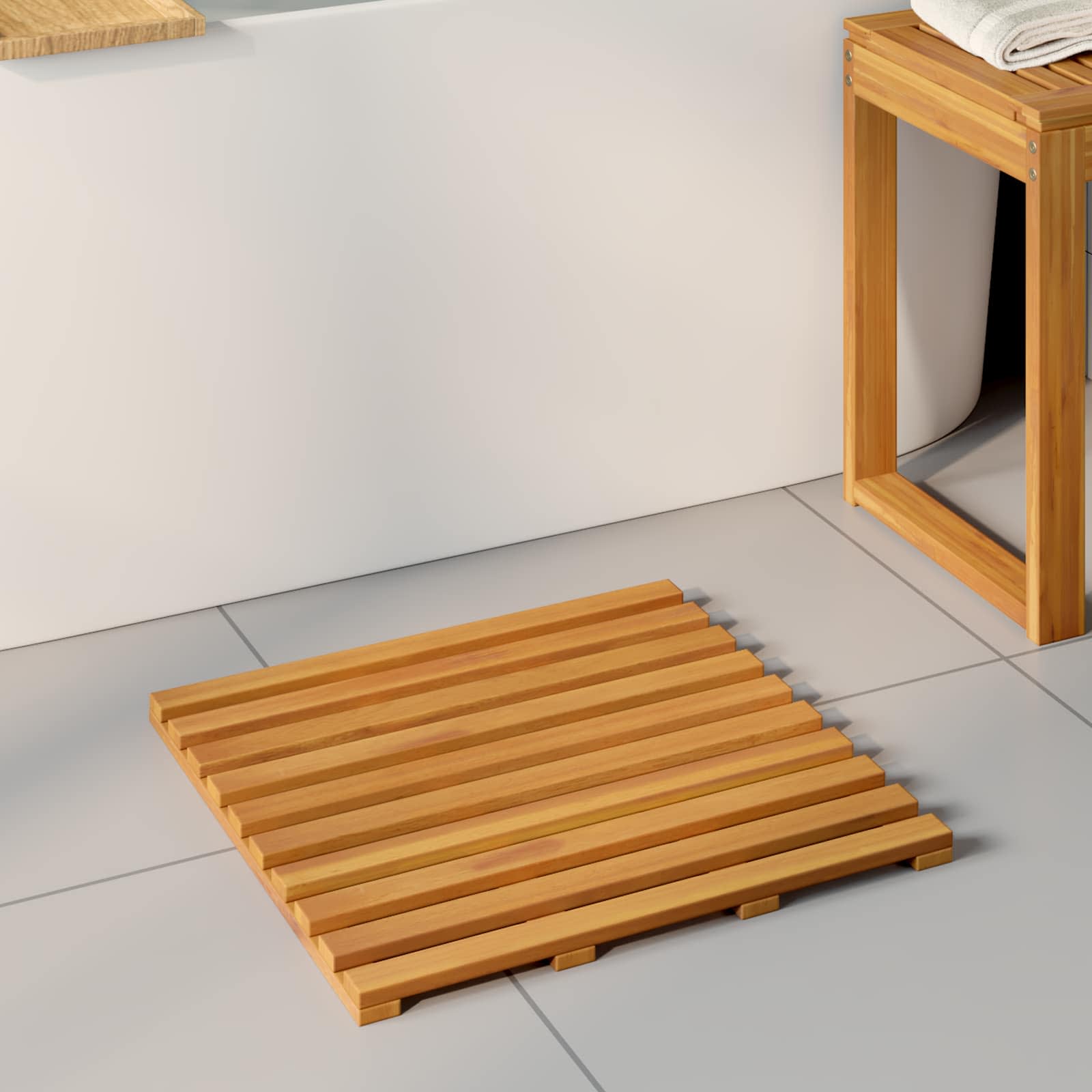 VidaXL tapis de bain uni marron 100 x 53 cm bois