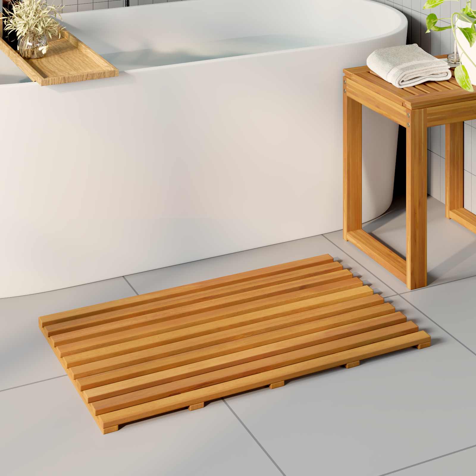 VidaXL tapis de bain uni marron 100 x 53 cm bois