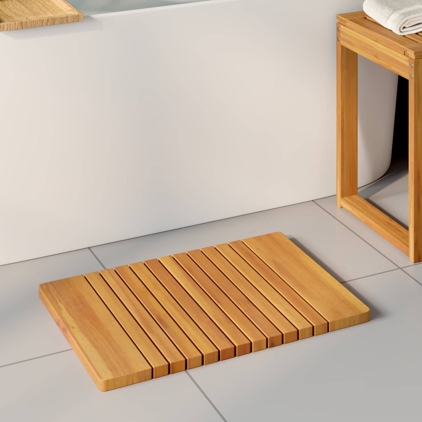 Vidaxxl tapis de bain uni marron 59 x 40 cm bois