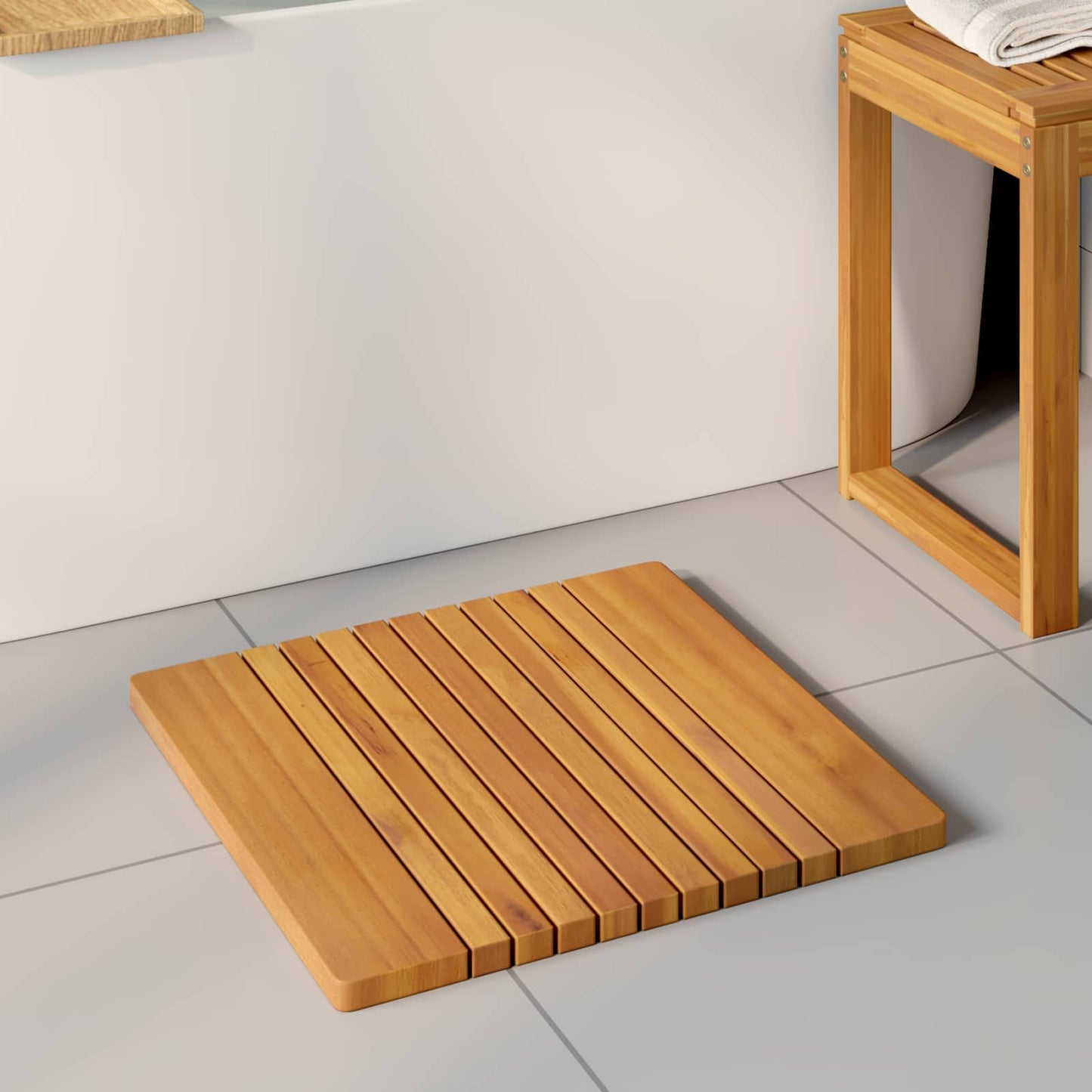 Vidaxxl tapis de bain uni marron 59 x 40 cm bois
