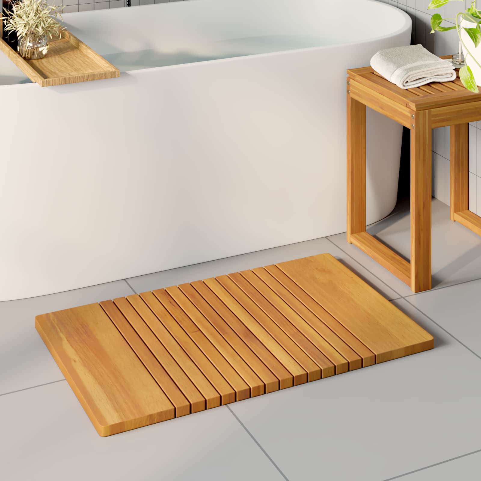Vidaxxl tapis de bain uni marron 59 x 40 cm bois