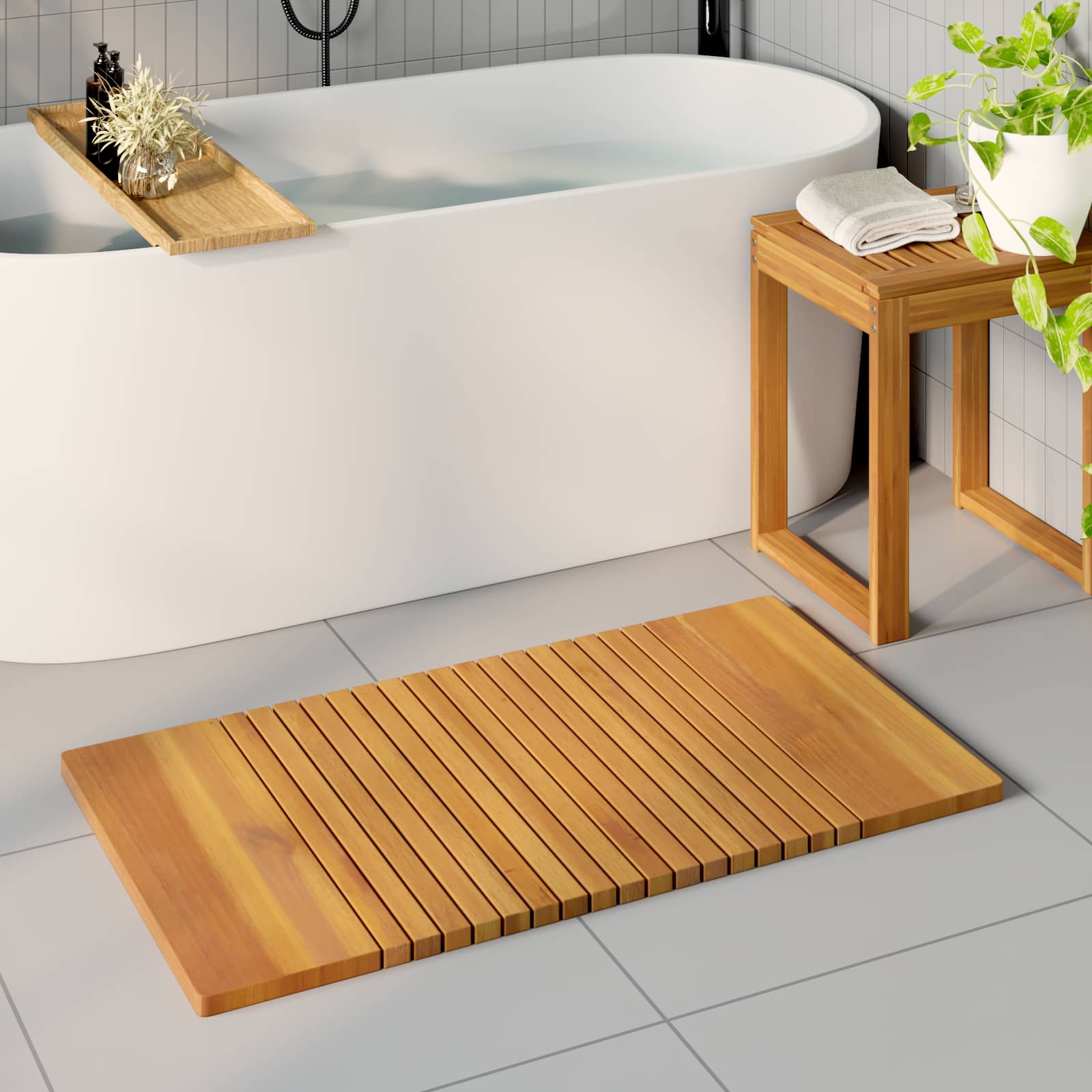 Vidaxxl tapis de bain uni marron 100 x 55 cm bois