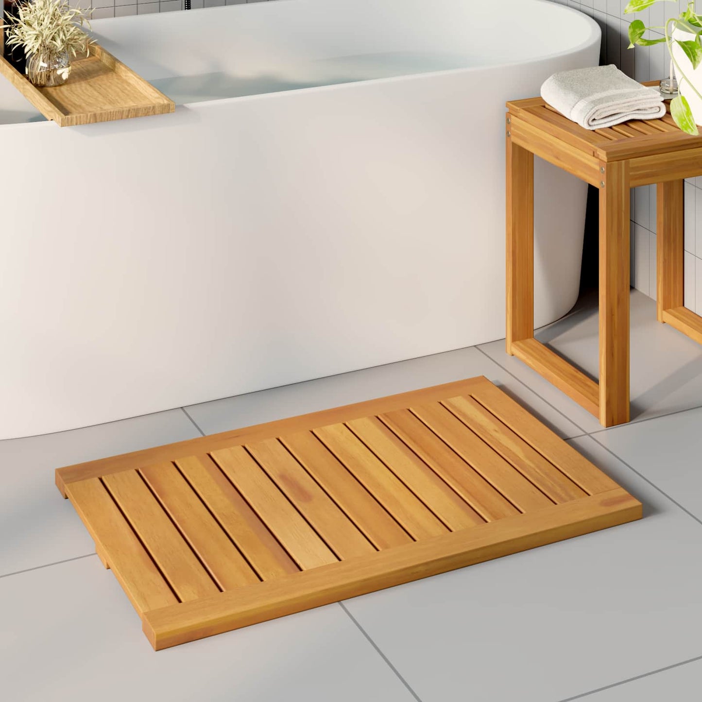 VidaXL tapis de bain uni marron 80 x 50 cm bois