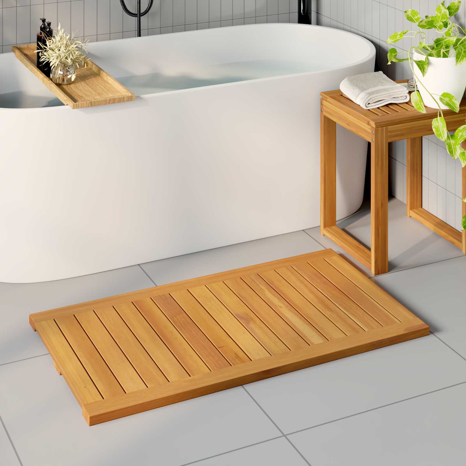 Vidaxxl tapis de bain uni marron 100 x 55 cm bois