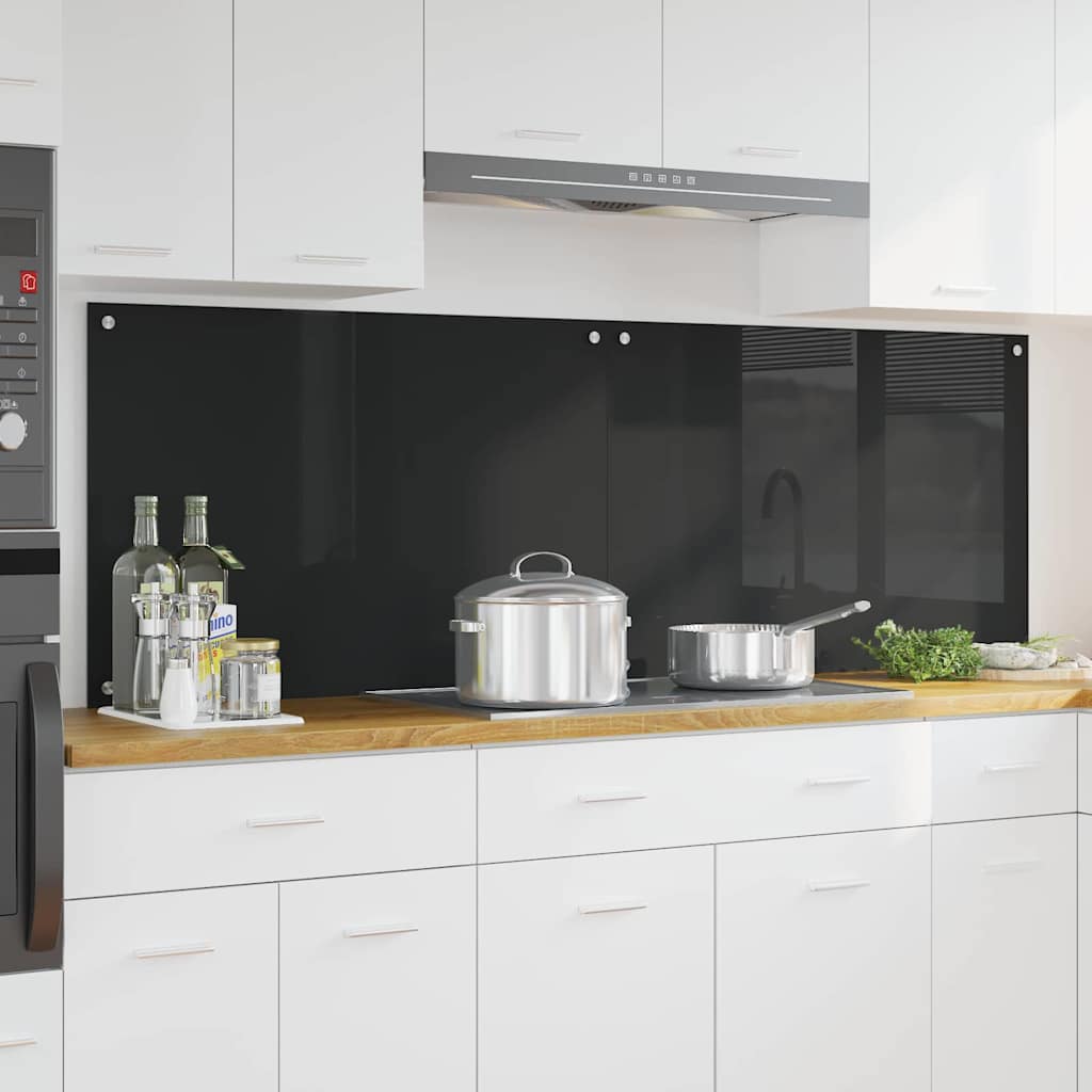 VidaXL paroi arrière de cuisine 2 pcs noir 90 x 60 cm verre trempé