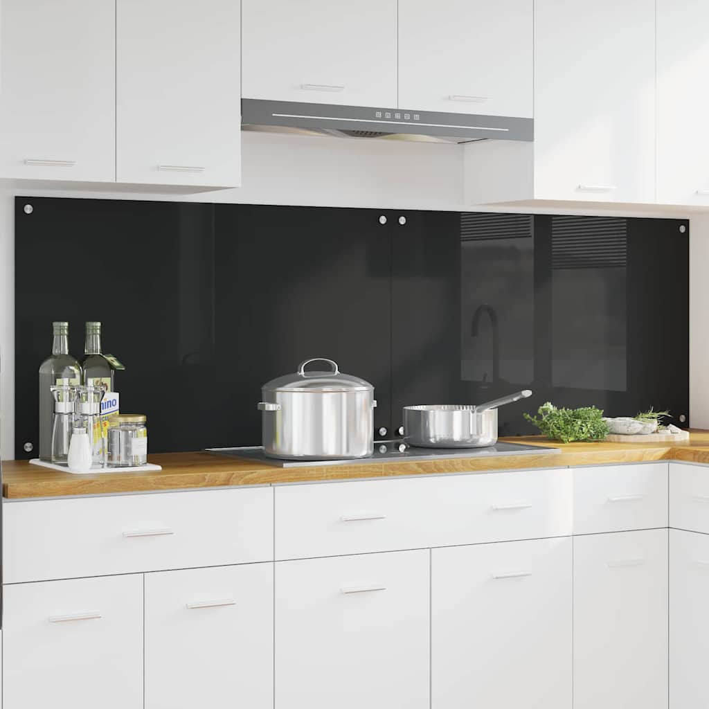 VidaXL paroi arrière de cuisine 2 pcs noir 100 x 60 cm verre trempé