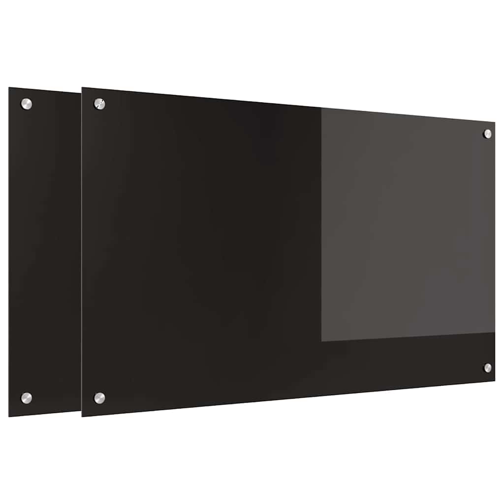 VidaXL paroi arrière de cuisine 2 pcs noir 100 x 60 cm verre trempé