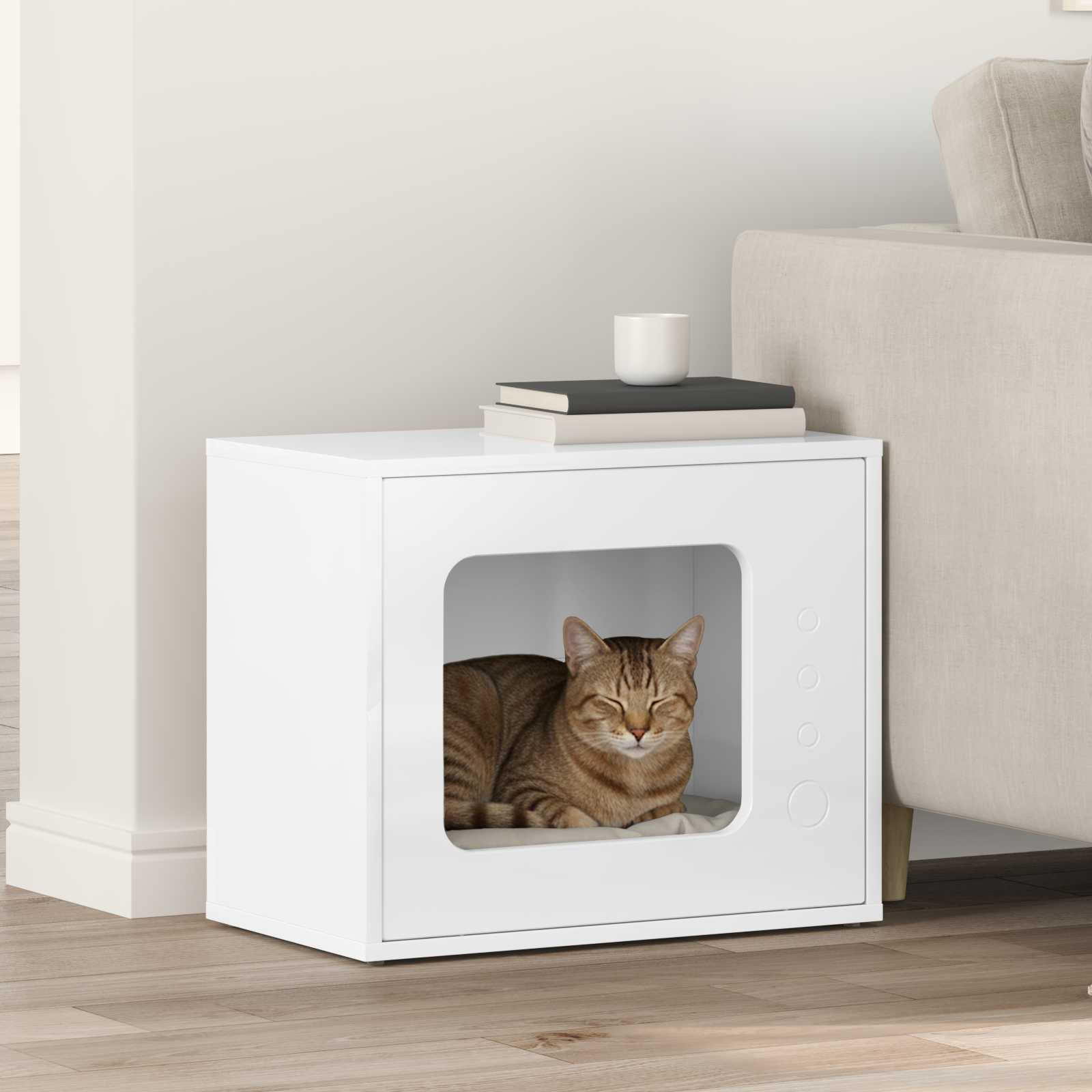 Vidaxxl maison pour chat blanc brillant 51 x 30 x 42,5 cm bois fini
