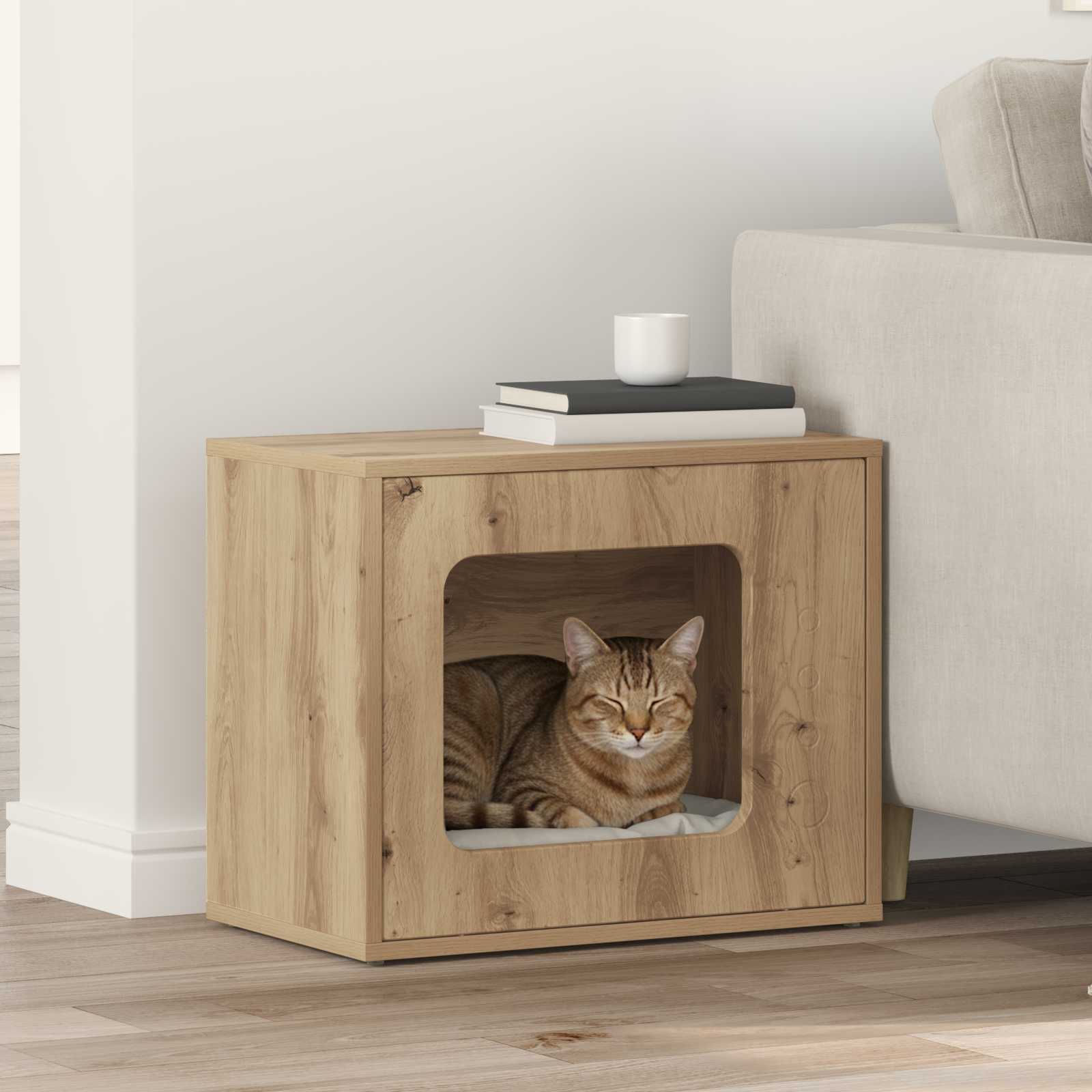 Vidaxxl maison pour chat chêne fabriqué à la main 51 x 30 x 42,5 cm bois d'ingénierie