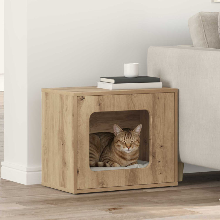 Vidaxxl maison pour chat chêne fabriqué à la main 51 x 30 x 42,5 cm bois d'ingénierie