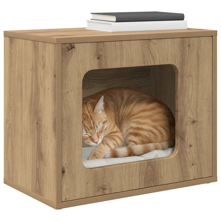 Vidaxxl maison pour chat chêne fabriqué à la main 51 x 30 x 42,5 cm bois d'ingénierie