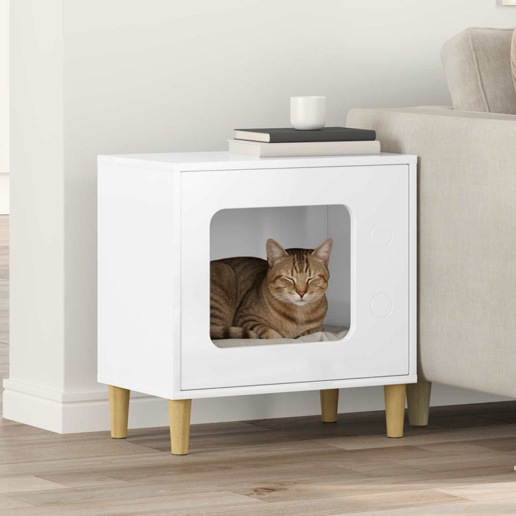 Vidaxxl maison pour chat blanc brillant 51 x 30 x 52 cm bois fini