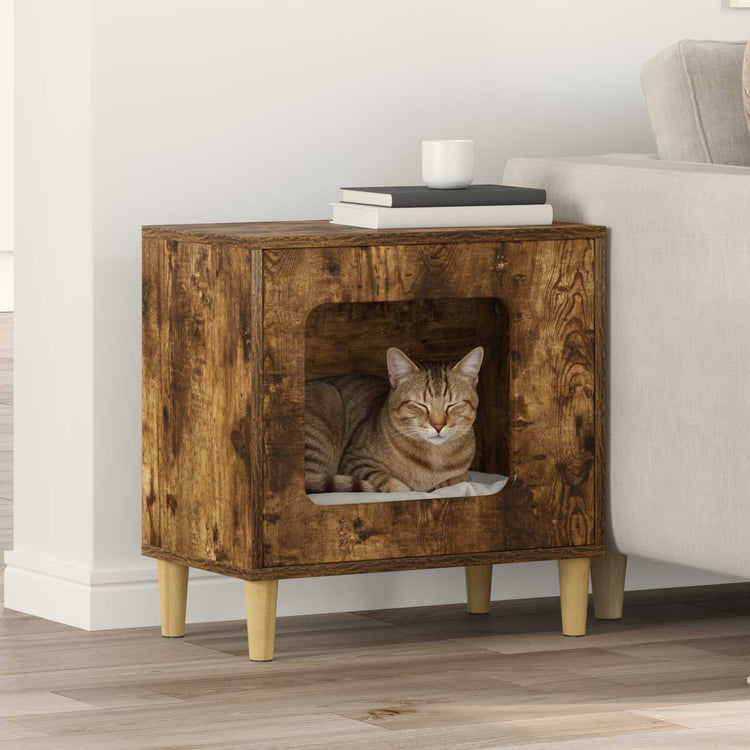 Vidaxxl maison pour chat chêne fumé 51 x 30 x 52 cm bois traité