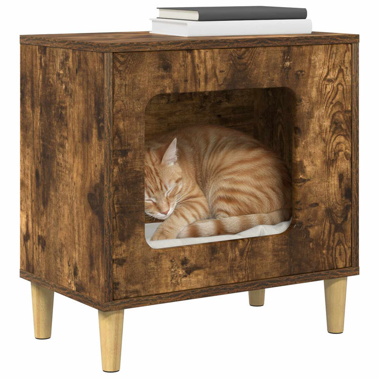 Vidaxxl maison pour chat chêne fumé 51 x 30 x 52 cm bois traité